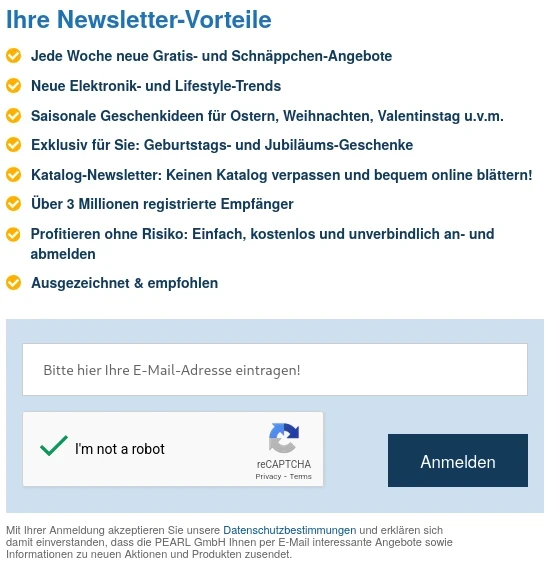 Beispiel für ein Newsletter-Formular