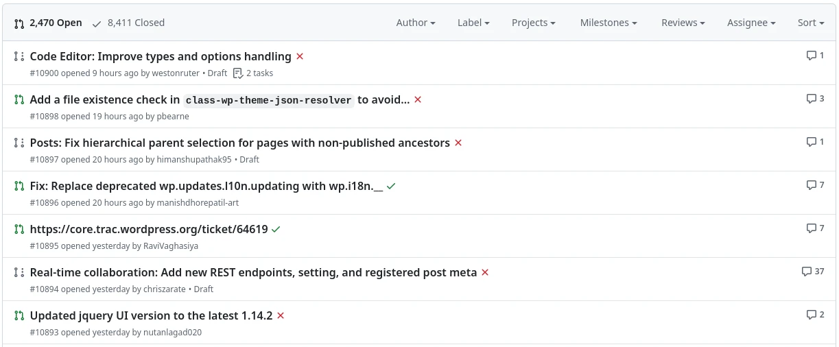 WordPress features tracking by GitHub