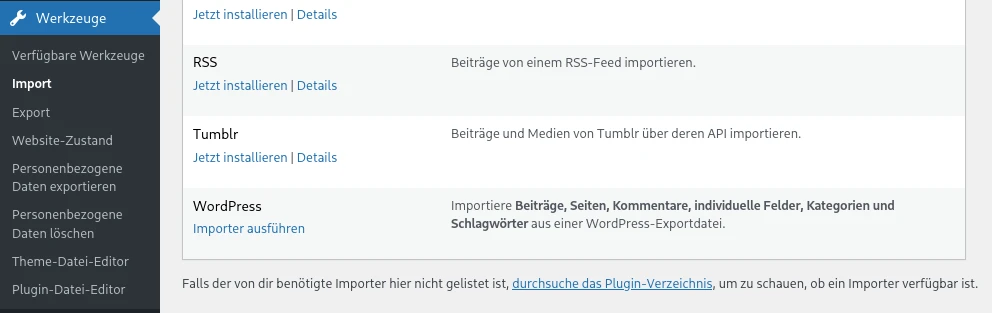 WordPress-Werkzeug: Daten importieren