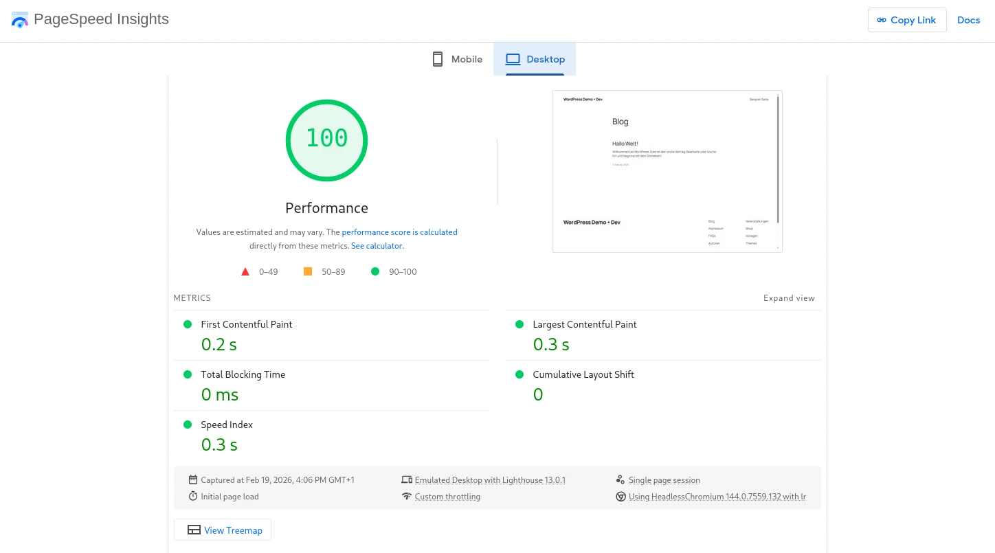 Speedtest einer WordPress-Website